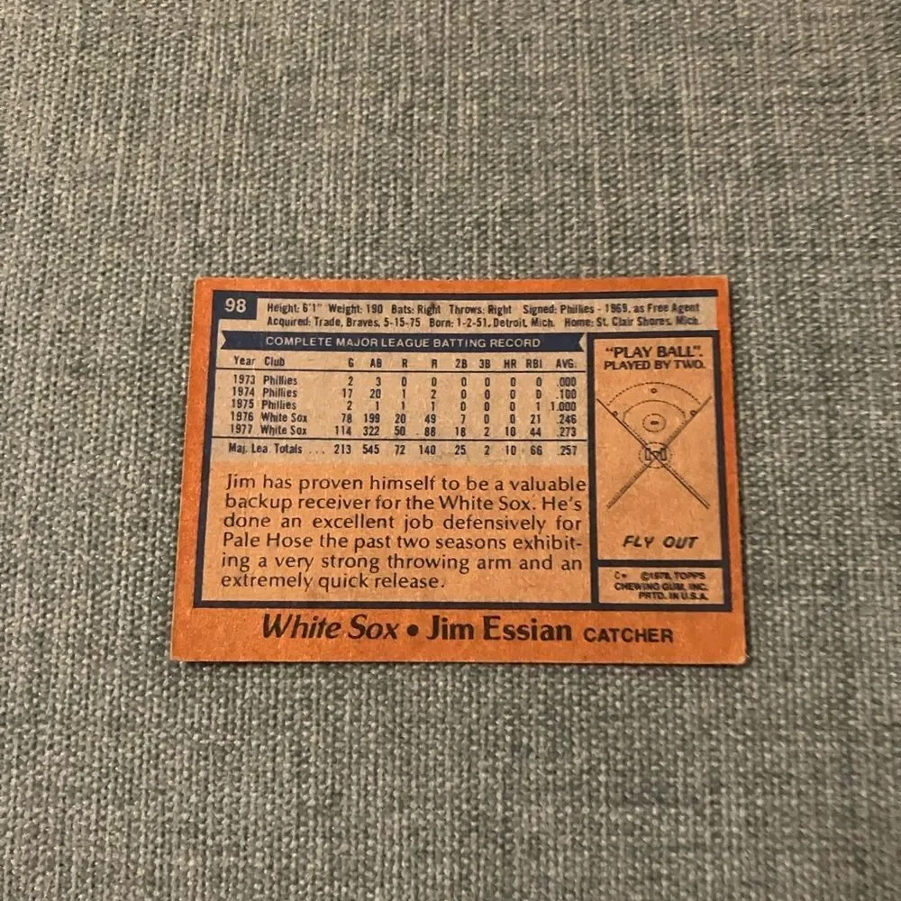 1978 Topps Chicago White Sox Baseball Card Trading Card